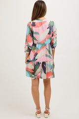 Multicolor Print Front Button Maternity Dress