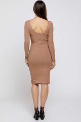 Taupe Ribbed Long Sleeve Maternity Dress