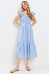 Light Blue Sleeveless Smocked Tiered Maternity Dress