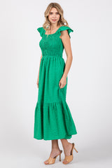 Green Sleeveless Smocked Tiered Dress