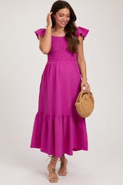 Magenta Sleeveless Smocked Tiered Maternity Dress