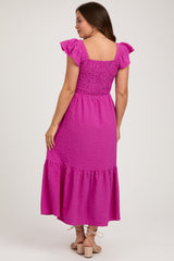 Magenta Sleeveless Smocked Tiered Maternity Dress