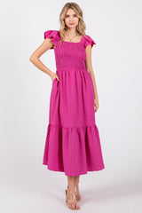 Magenta Sleeveless Smocked Tiered Maternity Dress