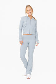 Light Blue Ribbed Foldover Flared Pants