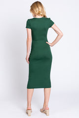 Olive Rib Knit Short Sleeve Midi Dress