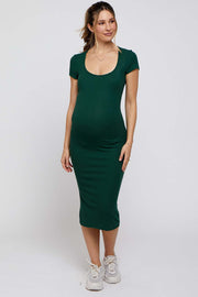 Olive Rib Knit Short Sleeve Maternity Midi Dress