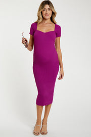 Magenta Ribbed Maternity Midi Dress