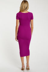 Magenta Ribbed Maternity Midi Dress