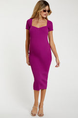 Magenta Ribbed Maternity Midi Dress