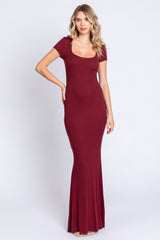 Burgundy Ribbed Scoop Neck Maxi Dress