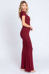 Burgundy Ribbed Scoop Neck Maxi Dress