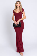 Burgundy Ribbed Scoop Neck Maxi Dress