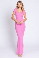 Pink Ribbed Scoop Neck Maternity Maxi Dress