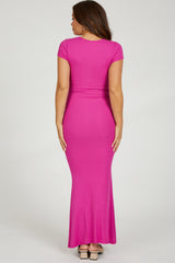 Fuchsia Ribbed Scoop Neck Maternity Maxi Dress