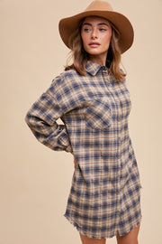 Slate Button Up Plaid Shirt Dress