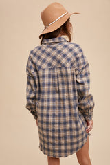 Slate Button Up Plaid Shirt Dress