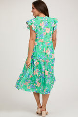 Green Floral Ruffle Tiered Maternity Dress