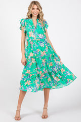 Green Floral Ruffle Tiered Maternity Dress