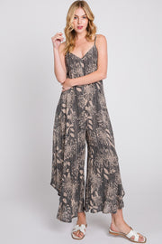 Charcoal Floral Asymmetrical Hem Jumpsuit