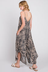 Charcoal Floral Asymmetrical Hem Jumpsuit