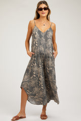 Charcoal Floral Asymmetrical Hem Maternity Jumpsuit