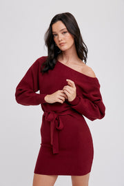 Wine Boatneck Sweater Dress