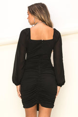 Black Cutout Ruched Dress