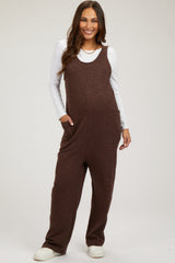 Brown Scoop Neck Sleeveless Maternity Jumpsuit