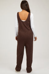 Brown Scoop Neck Sleeveless Maternity Jumpsuit