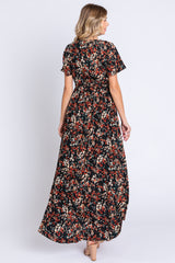 Black Floral Hi-Lo Wrap Maxi Dress