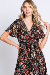 Black Floral Hi-Lo Wrap Maxi Dress