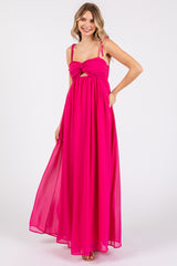 Fuchsia Chiffon Sleeveless Cutout Front Maternity Maxi Dress