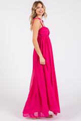 Fuchsia Chiffon Sleeveless Cutout Front Maxi Dress