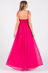 Fuchsia Chiffon Sleeveless Cutout Front Maxi Dress