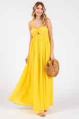 Yellow Chiffon Sleeveless Cutout Front Maxi Dress