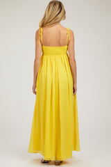 Yellow Chiffon Sleeveless Cutout Front Maternity Maxi Dress