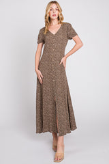 Mocha Floral Button Accent Maxi Dress