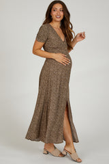 Mocha Floral Button Accent Maternity Maxi Dress