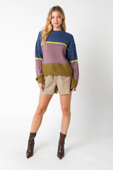 Blue Purple Colorblock Sweater