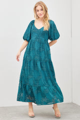 Emerald Floral Striped Tiered Maxi Dress