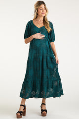 Emerald Floral Striped Tiered Maternity Maxi Dress