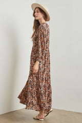 Black Floral Tiered Long Sleeve Dress