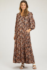 Black Floral Tiered Long Sleeve Maternity Dress