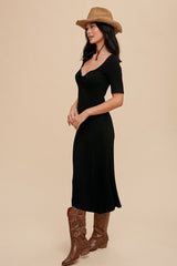 Black U Notched Midi Dress