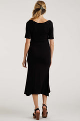 Black U Notched Maternity Midi Dress