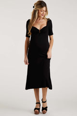 Black U Notched Maternity Midi Dress