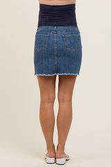 Blue Distressed Maternity Denim Mini Skirt