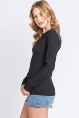 Charcoal Waffle Knit Basic Long Sleeve Top