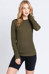 Olive Waffle Knit Basic Long Sleeve Maternity Top