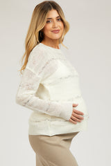 Ivory Striped Open Knit Maternity Top